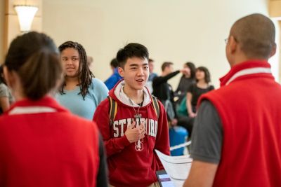 Daniel Ma of Stony Brook, New York, was one of the first students to check in for Admit Weekend at the Arrillaga Alumni Center.