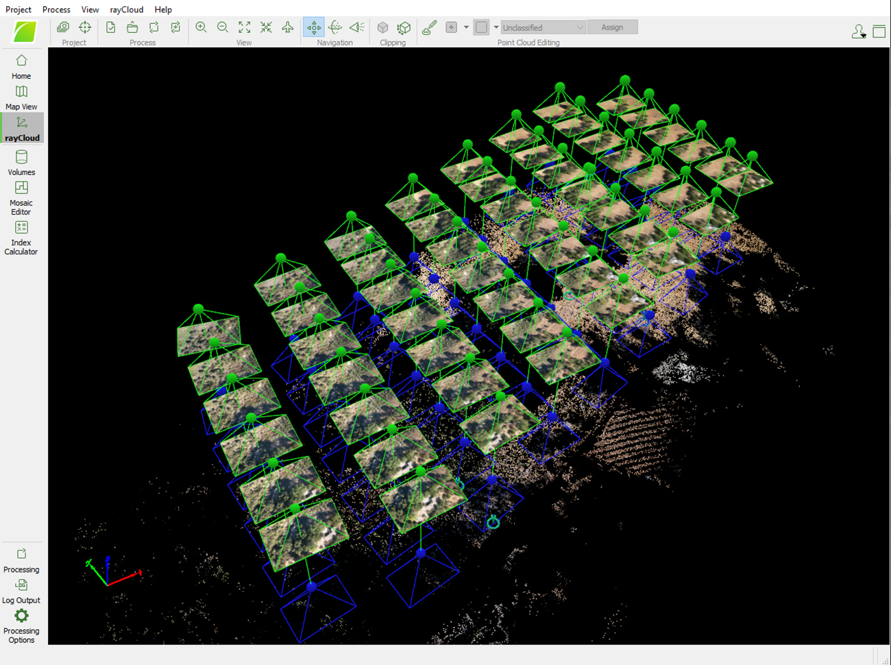 A 3D landscape model generated by Pix4D photogrammetry software.