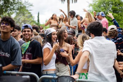 Two students in a crowd of students.