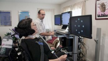 Study participant types with brain power.