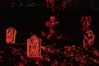 Halloween decoration along the path to the Mausoleum