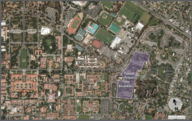 aerial map indicating site of proposed new graduate housing project in Escondido Village