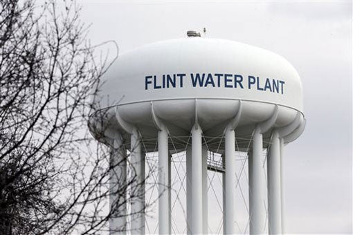 water tower of the Flint, Michigan, water plant
