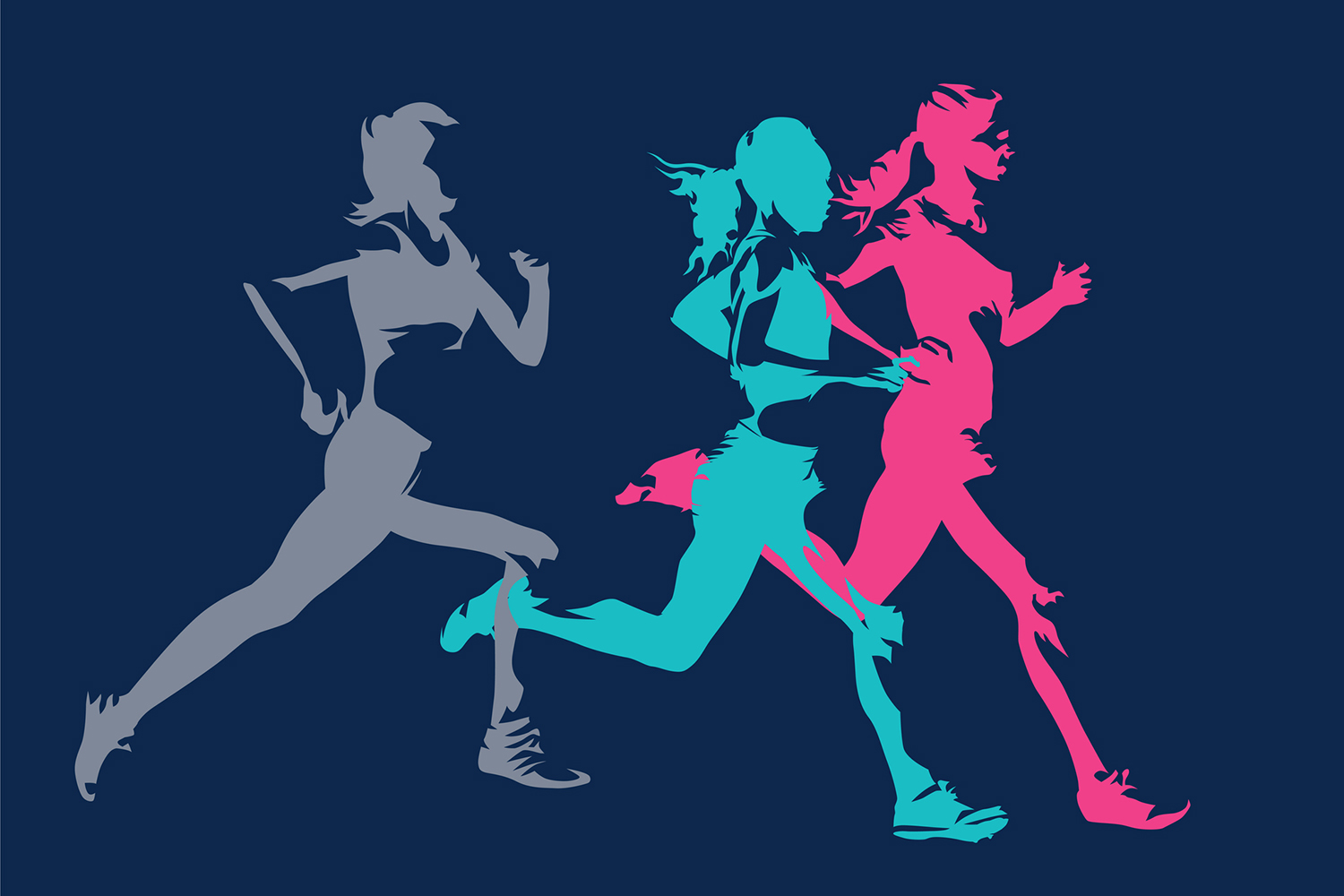 Abstract illustration of female athletes running.