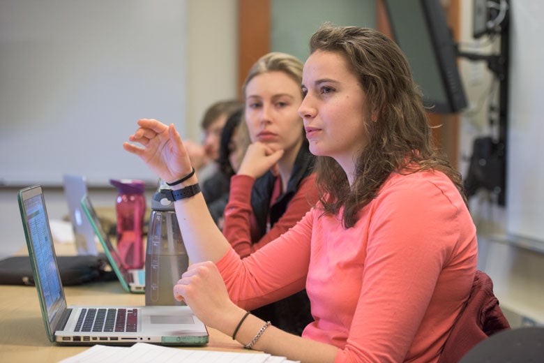 Biology major Carolina Downie in a science communication class