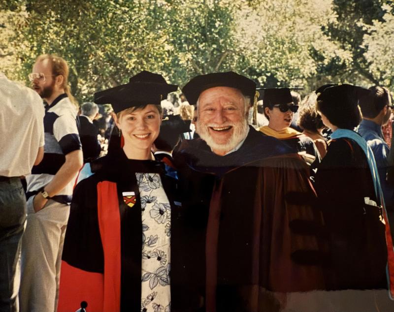 Lee Shulman (right) pictured with former student Karen Hammerness at her PhD graduation in 1999.