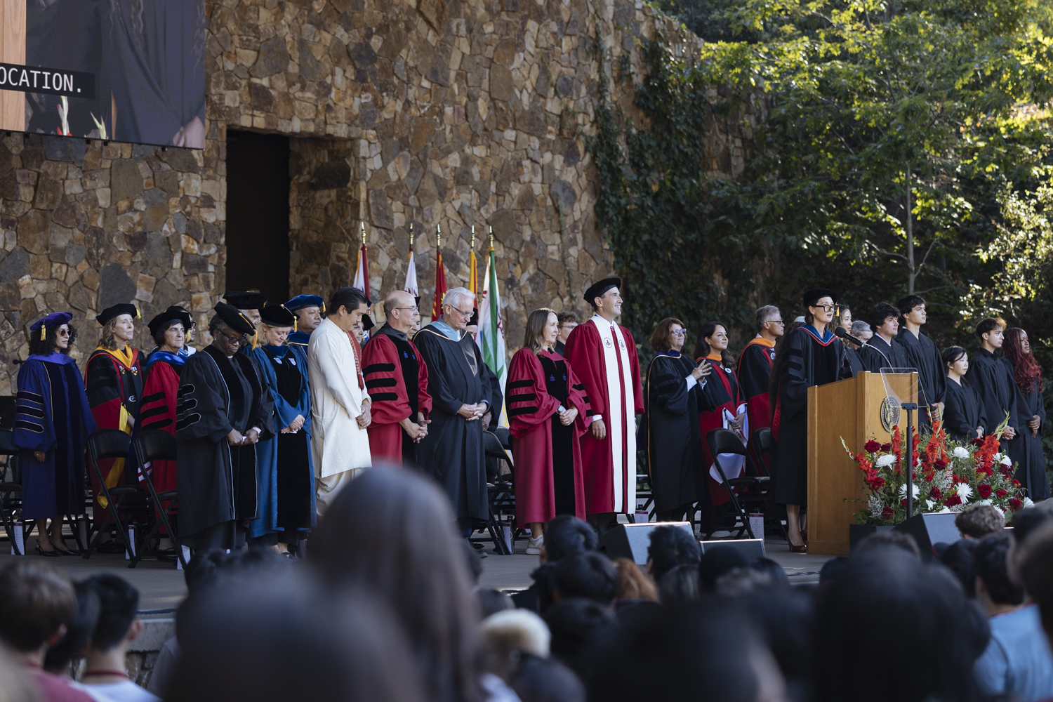The Rev. Dr. Tiffany Steinwert, dean for religious & spiritual life, opens the ceremony. 