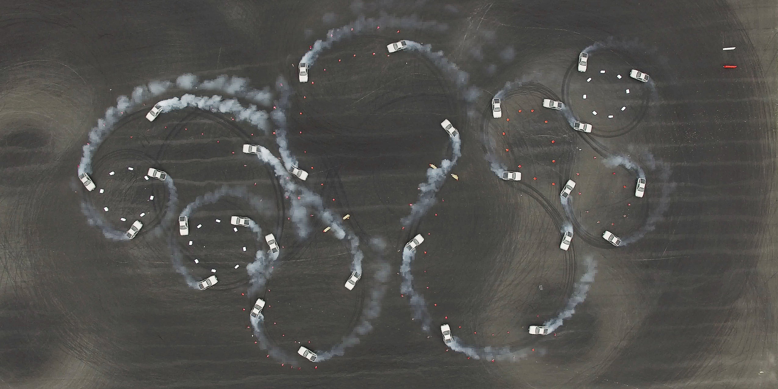 Superimposed frames from an overhead video of MARTY drifting.