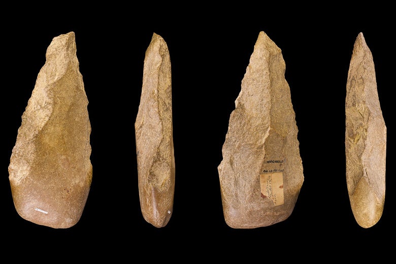 Four views of an Acheulean handaxe