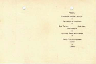 menu for John C. Branner's inauguration