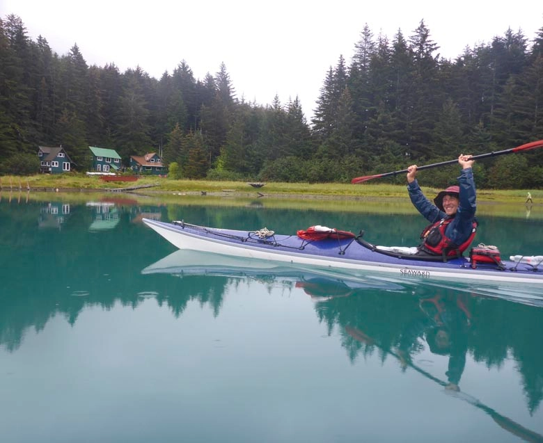 Zachary Brown in his kayak reaches the Hobbit Hole