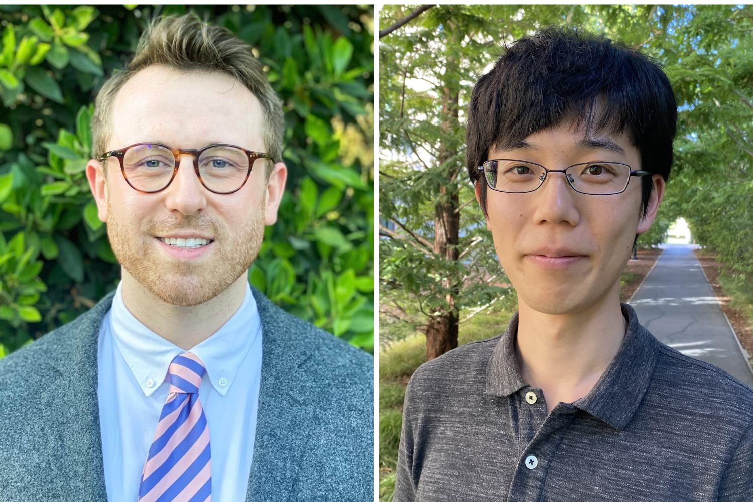 Headshots of Eric Baldwin and Takuma Iwasaki, taken outdoors.