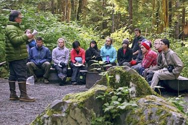 class meeting in Alaskan forest