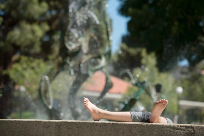 Relaxing at the fountain