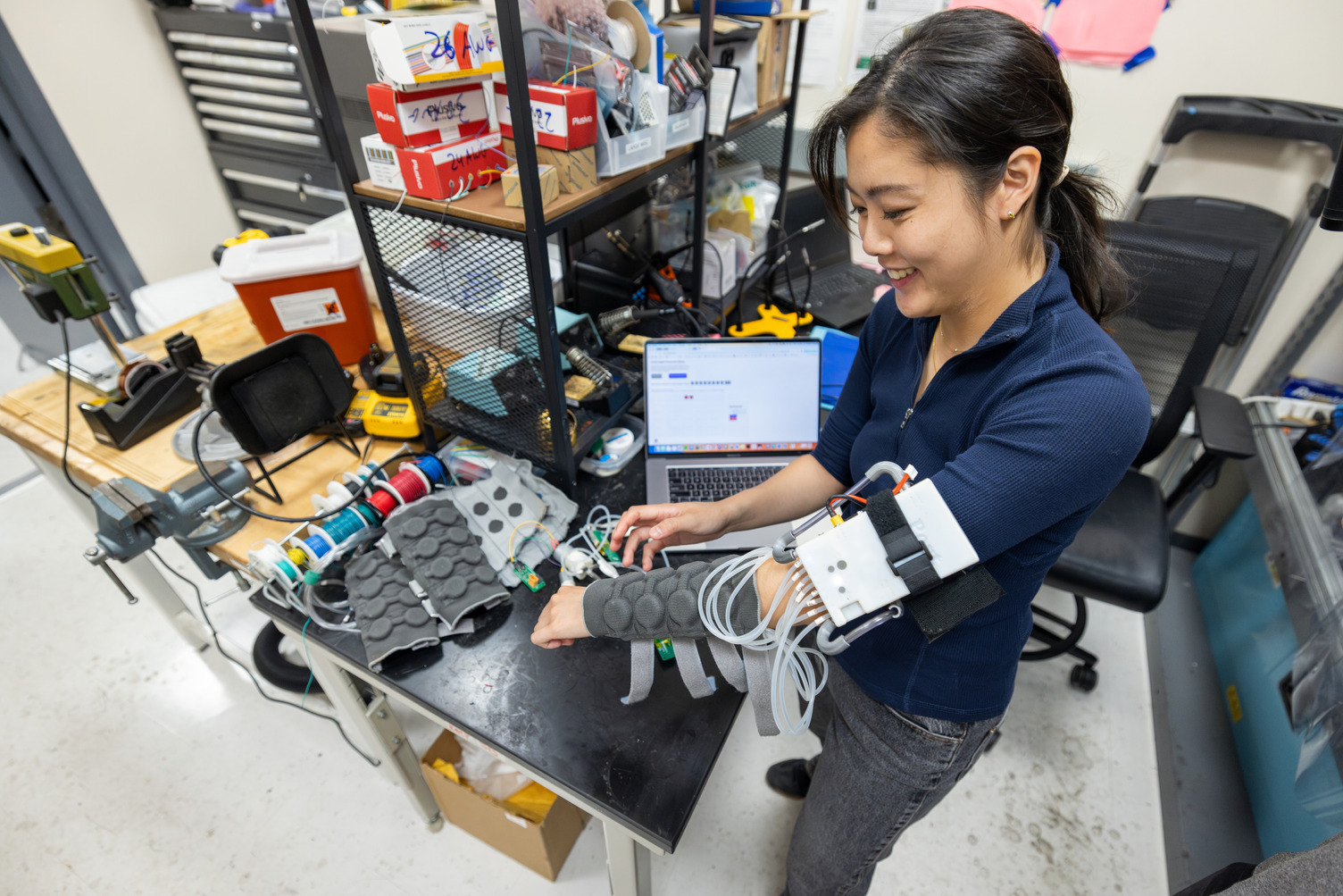 Yannie Tan in CHARM Lab wearing haptiknit sleeve