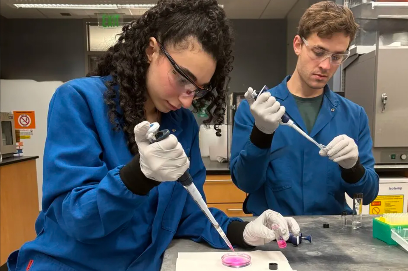 Image of the study co-authors Jennifer Hamad and Owen McAteer working in the lab.