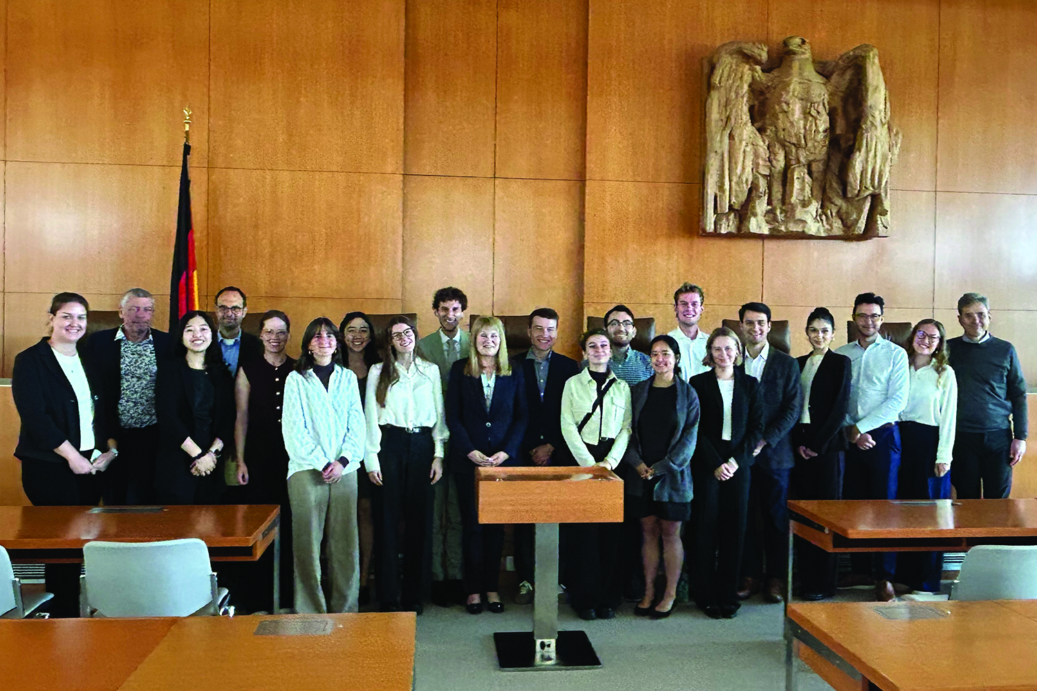 Stanford Law faculty, students, and their German counterparts with Justice Dr. Rhona Fetzer (center) at the Federal Constitutional Court in Karlsruhe.