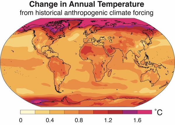 Map showing global temperature changes.