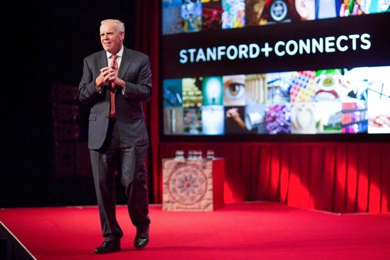 John Hennessy onstage at Stanford Connects event in Seoul