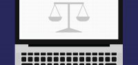 The scales of justice on a laptop screen.