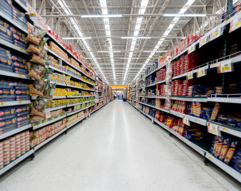 Items in a grocery store aisle