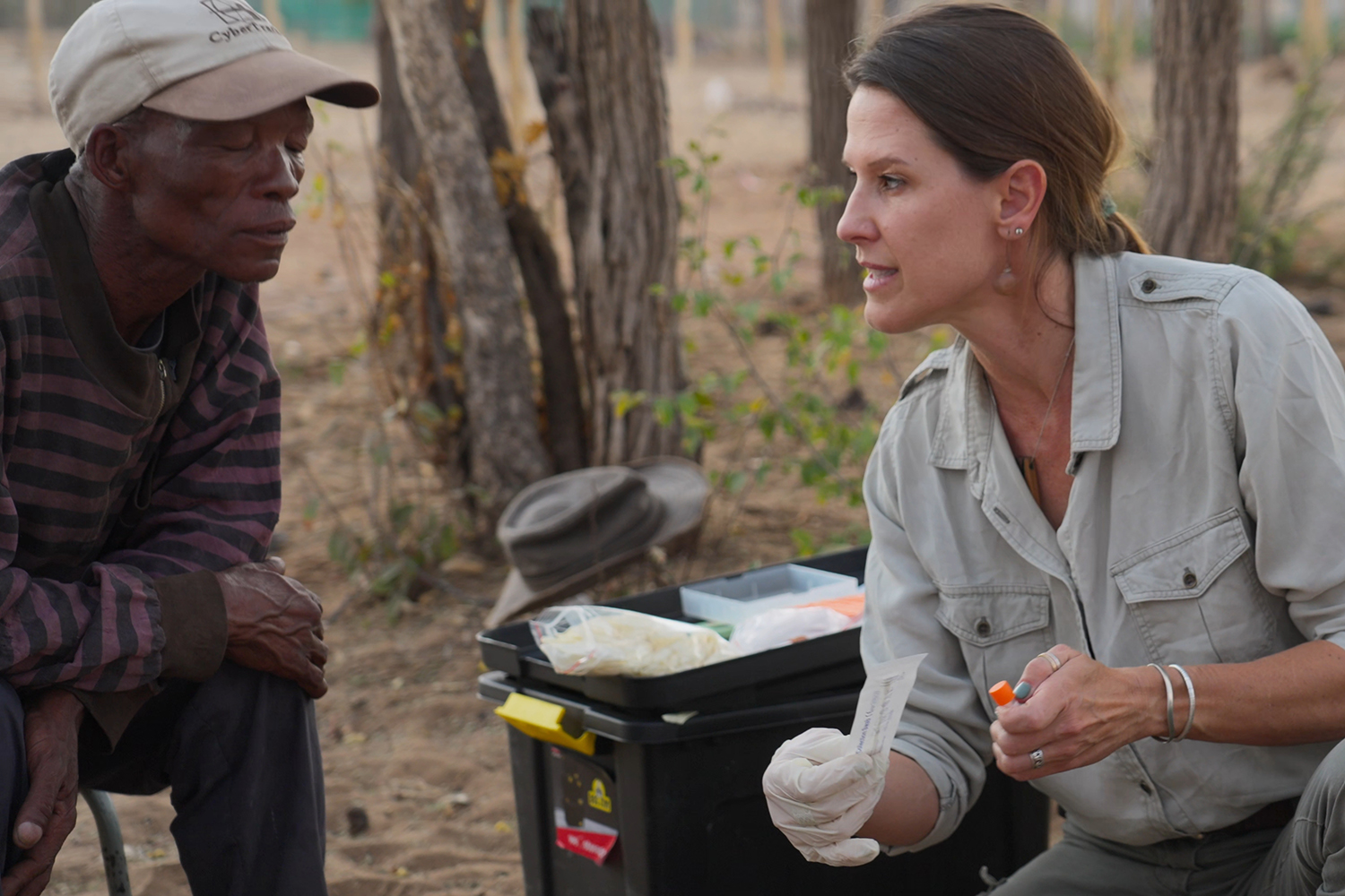 Tracker receives instructions on collecting DNA samples.