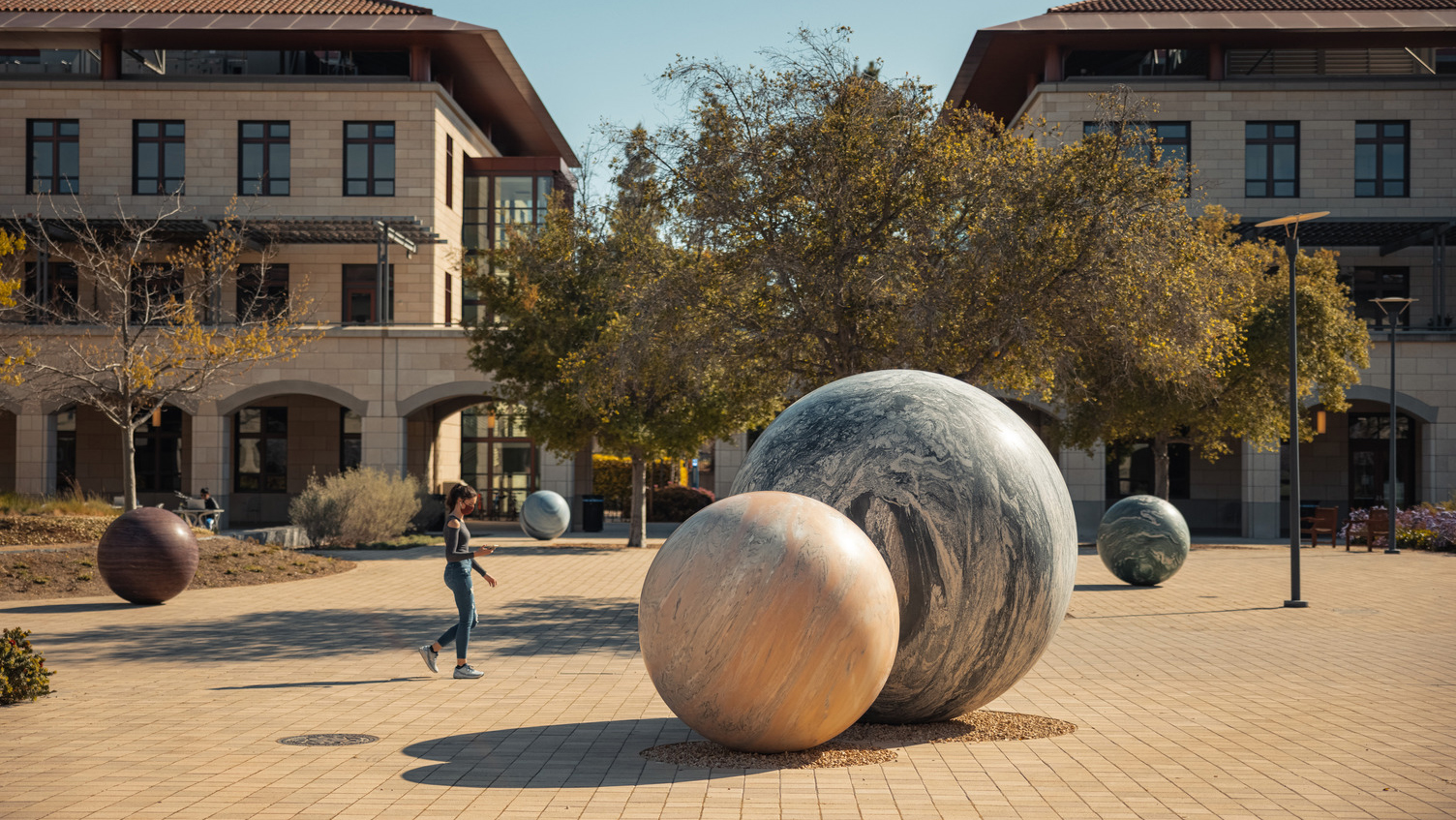Alicja Kwade public art installation in the Science & Engineering Quad Courtyard