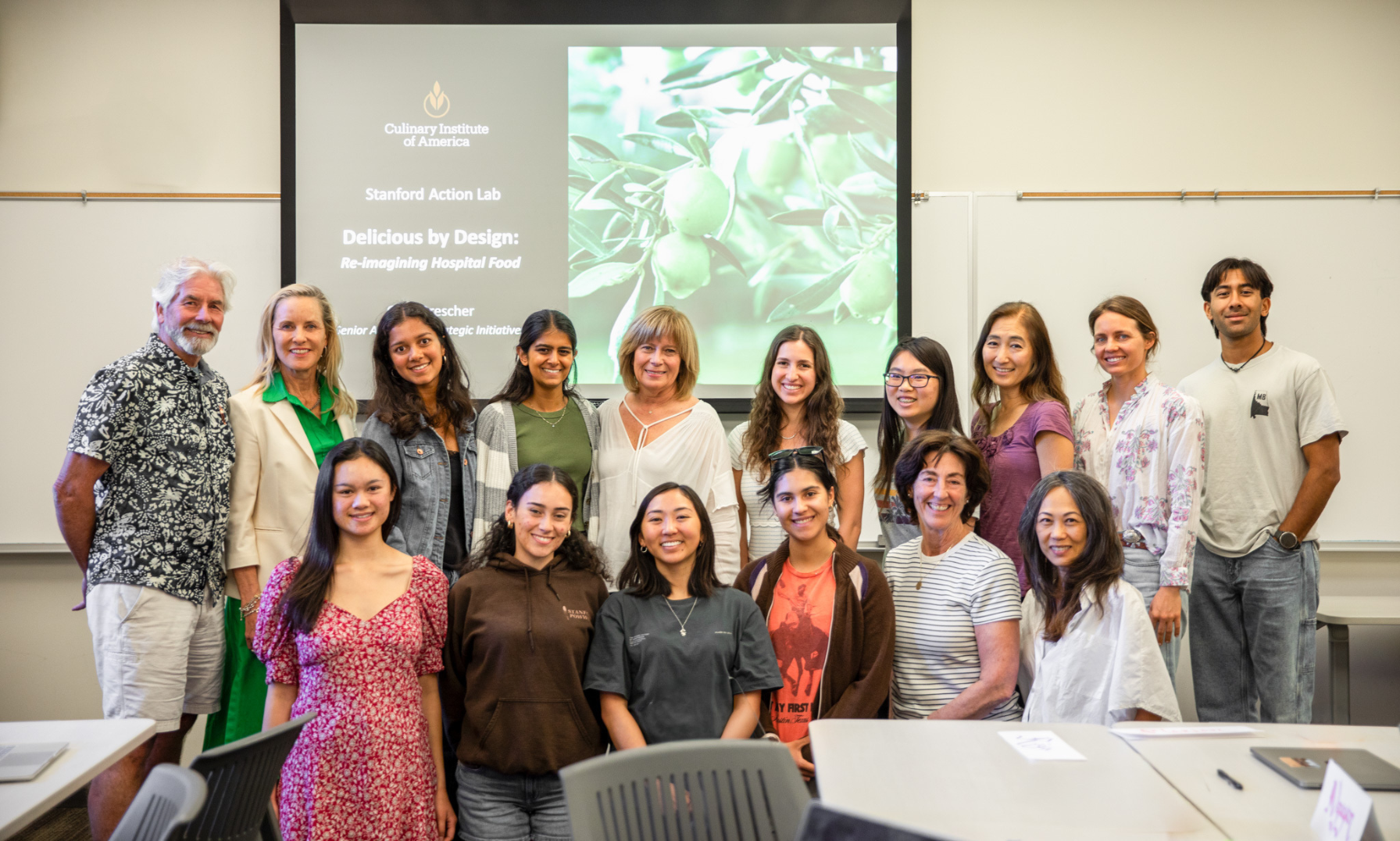 Delicious by Design (SUSTAIN 123) Spring 2026 students with instructors Christopher Gardner, and Katie Vogelheim, Tamiko Katsumoto, and Sara Damore.