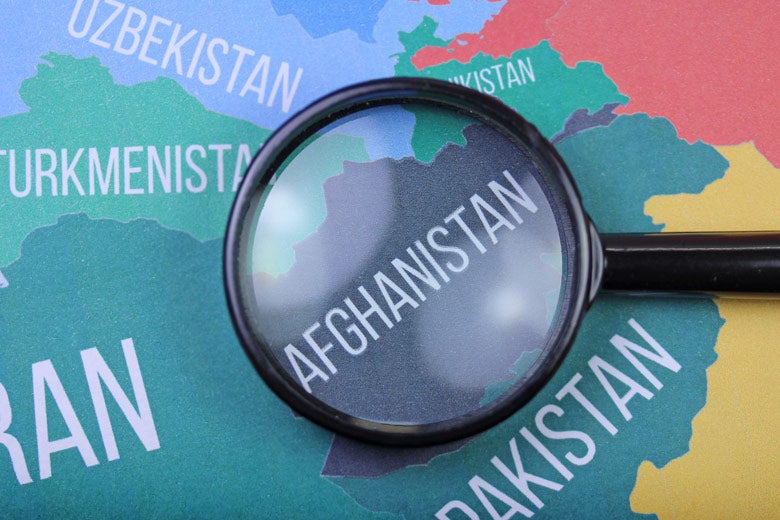 map with Afghanistan under the magnifying glass