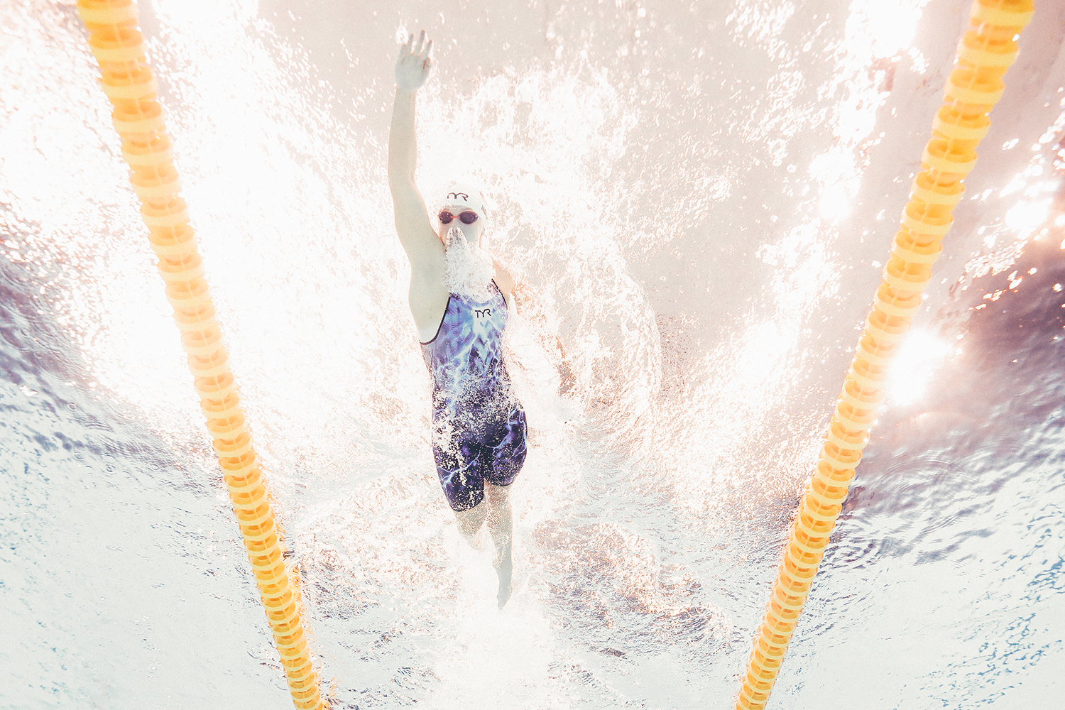 TOKYO, JAPAN - JULY 25: Katie Ledecky of Team United States competes in heat three of the Women's 400m Freestyle on day two of the Tokyo 2020 Olympic Games at Tokyo Aquatics Centre on July 25, 2021 in Tokyo, Japan.