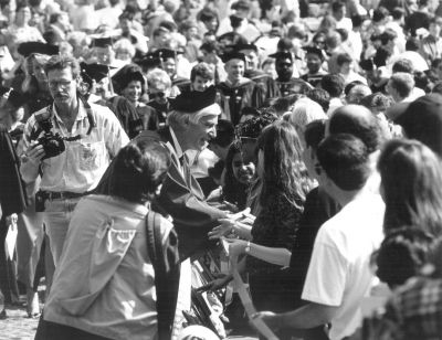 Gerhard Casper shaking hands with the crowd at his inauguration