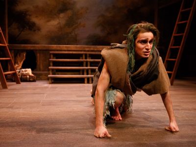 In a production of Shakespeare’s The Tempest, Hamzeh Daoud appears as Caliban.