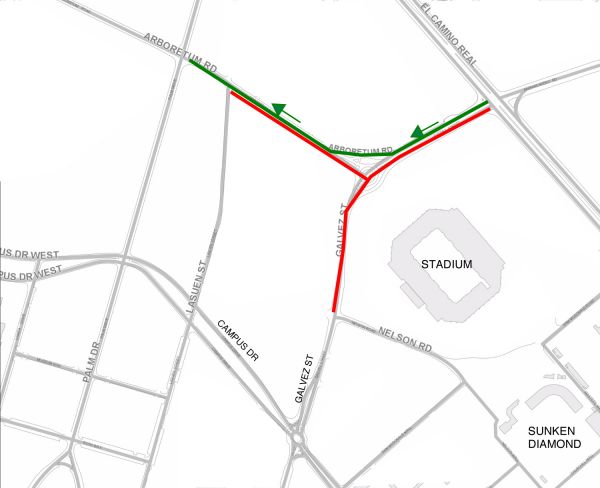 Galvez Street closure at Arboretum map.