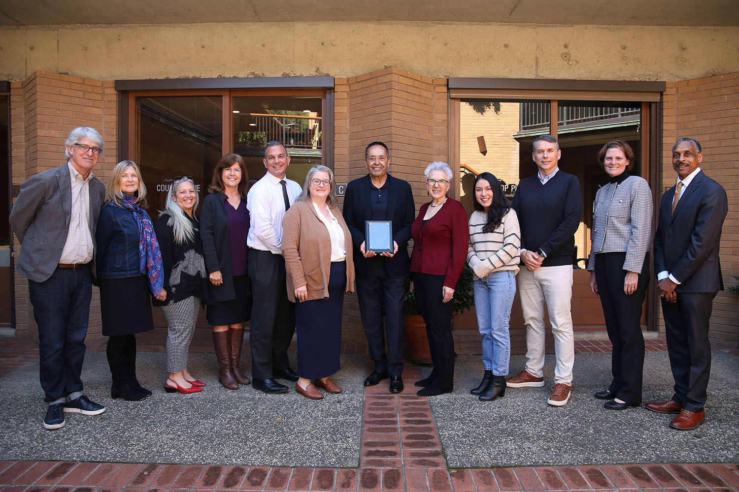 Pictured are members of the Stanford-Sequoia K-12 Research Collaborative after being recognized with the Community Partnership Award.