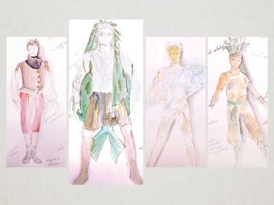 costume design sketches for production of Shakespeare’s The Tempest