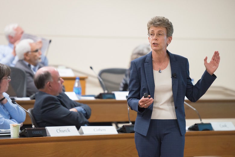 Patricia Gumport at Faculty Senate meeting