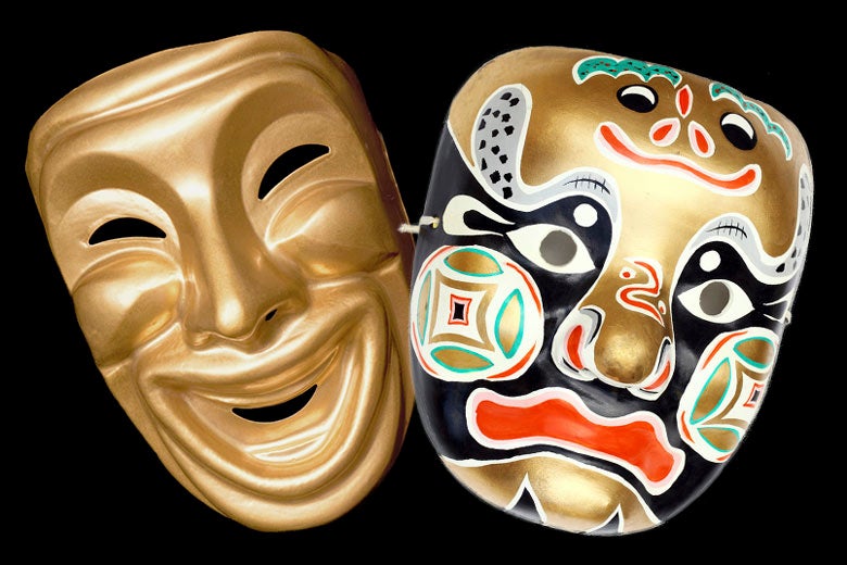 Western mask expressing positive emotion and Chinese mask expressing mixed emotions