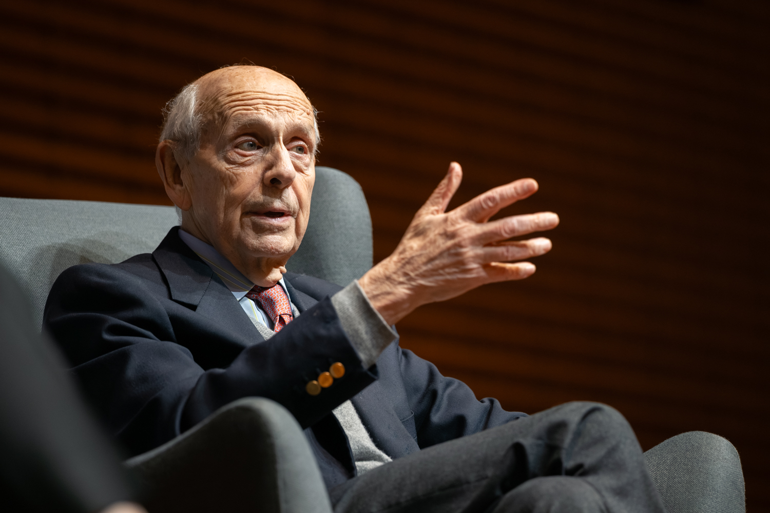 Close up image of Justice Breyer speaking during the event.