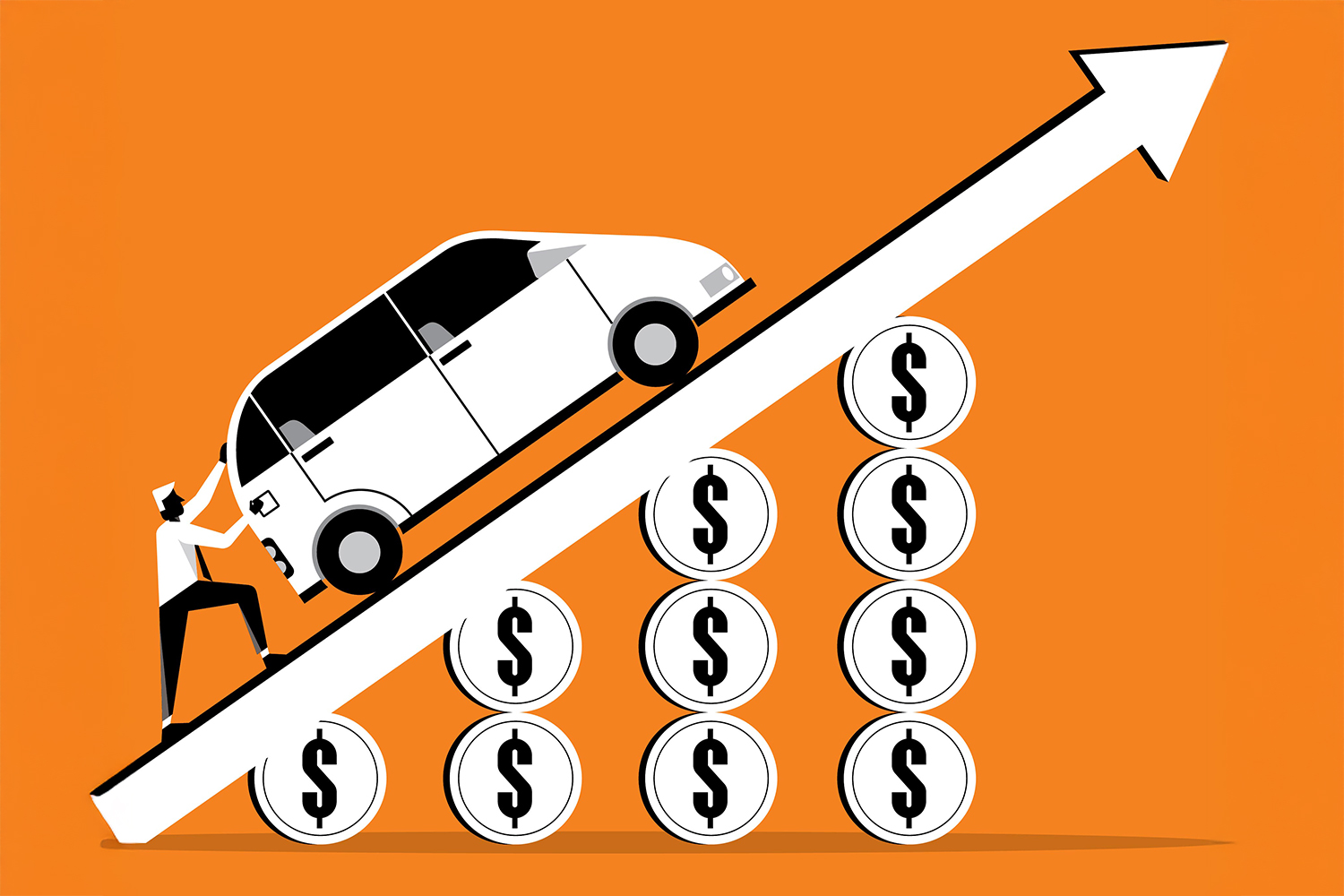 Concept illustration depicting increasing car prices.