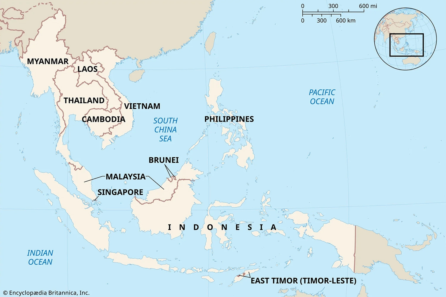 A map of Southeast Asia showing countries like Indonesia, Vietnam, and Myanmar, with labeled borders and major bodies of water.