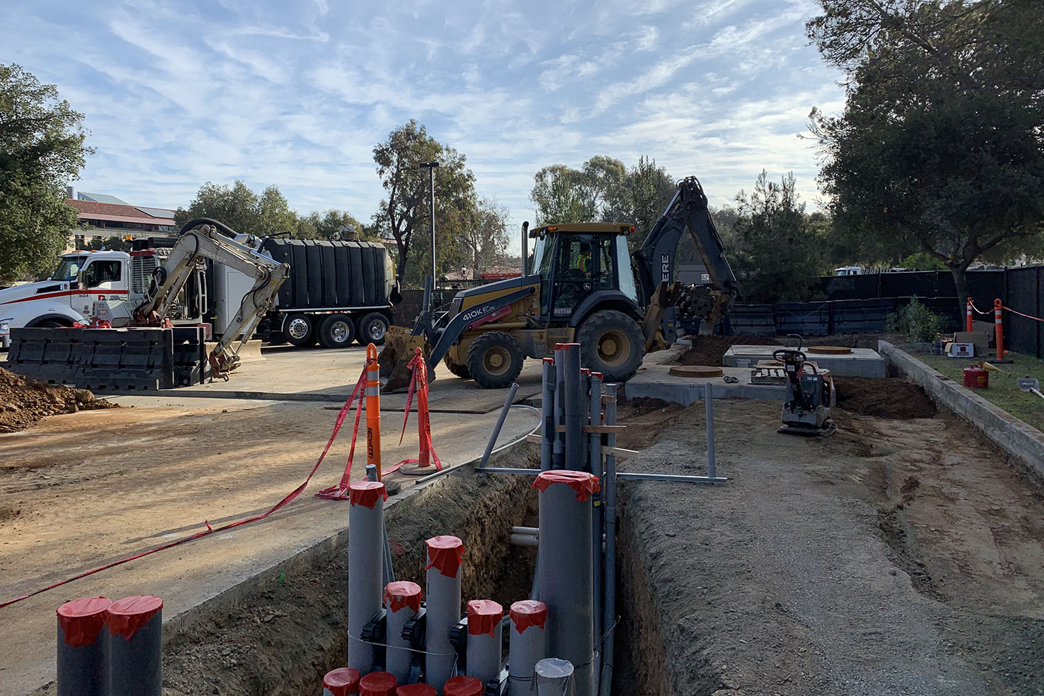 Construction work on trenches for electrical infrastructure