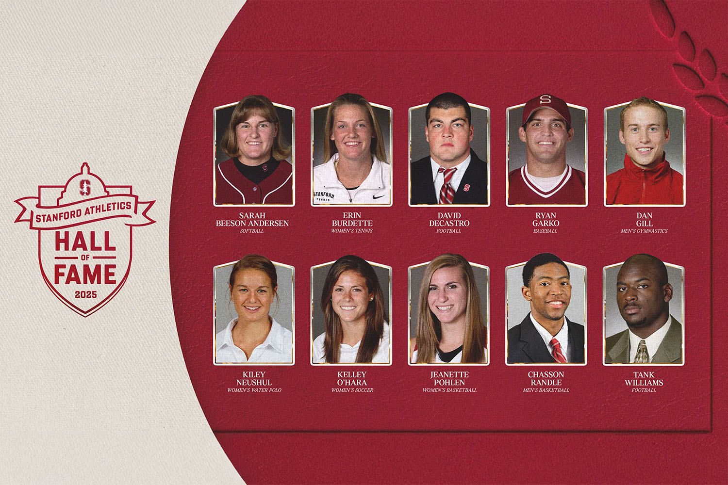 Composite of headshots of members of the Athletics Hall of Fame class of 2025