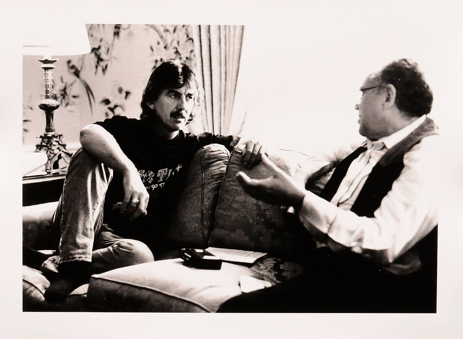 Image of Al Aronowitz and George Harrison at the Pierre Hotel in New York City.
