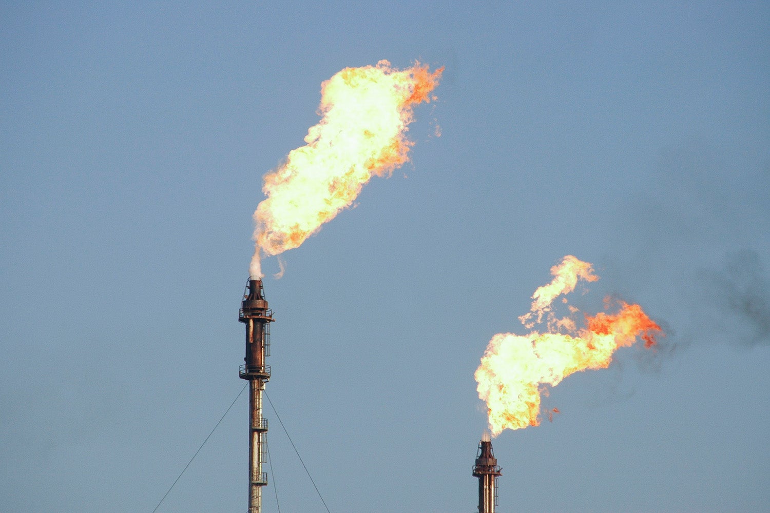 Gas flaring at a refinery.