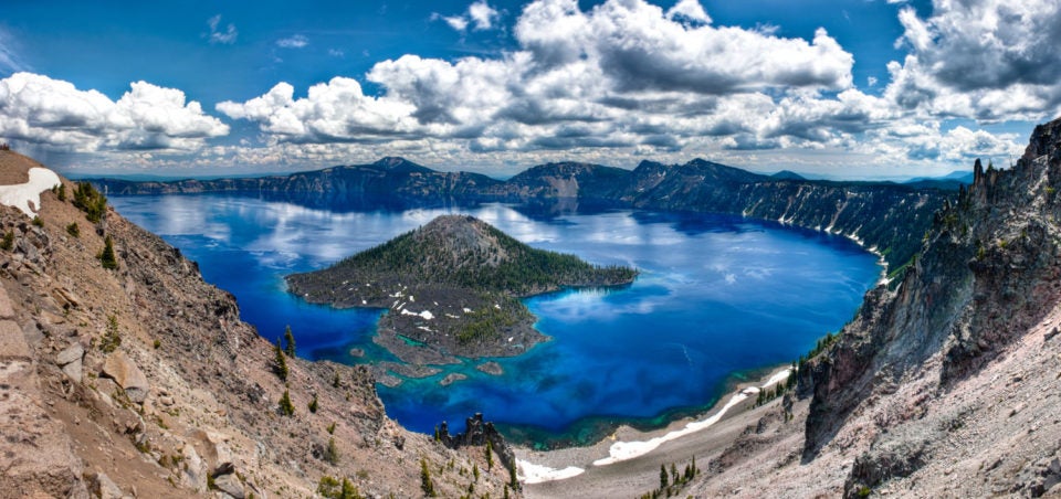 Researchers detail a new method for locating lithium in lake deposits from ancient supervolcanoes, which appear as large holes in the ground that often fill with water to form a lake, such as Crater Lake in Oregon, pictured here.