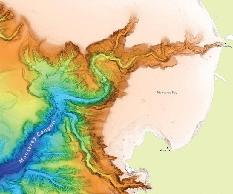 Illustration of underwater canyons in Monterey Bay