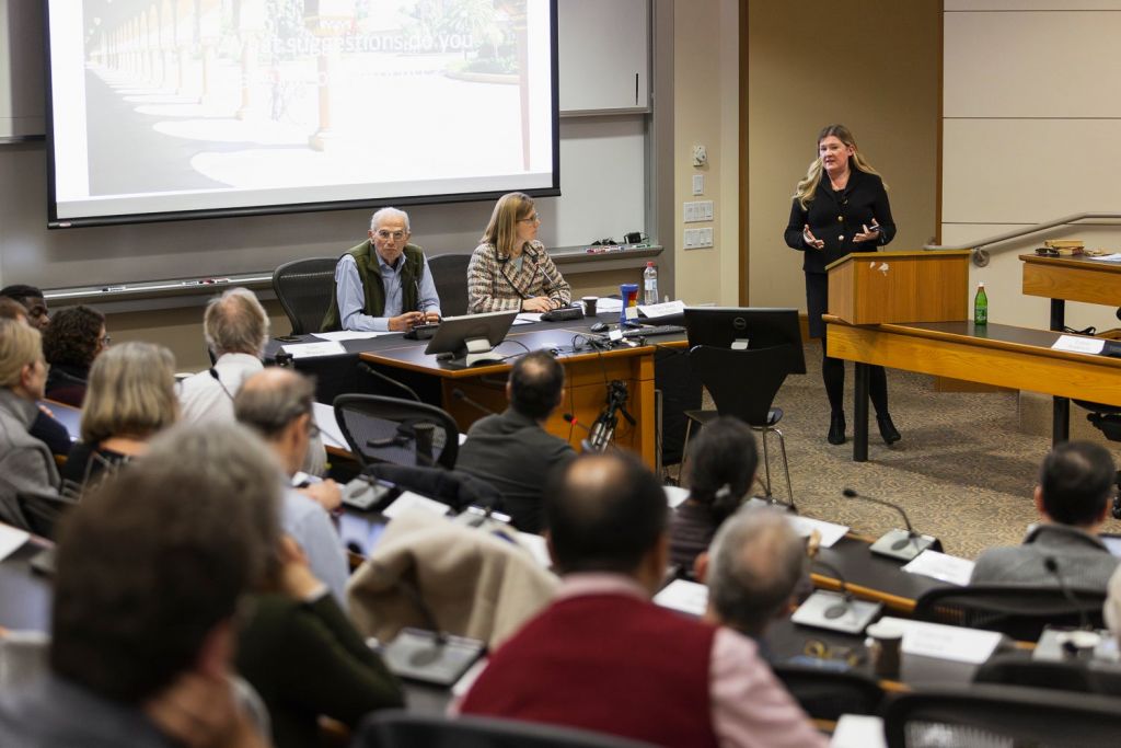 Bernadette Myler presents to the Faculty Senate.