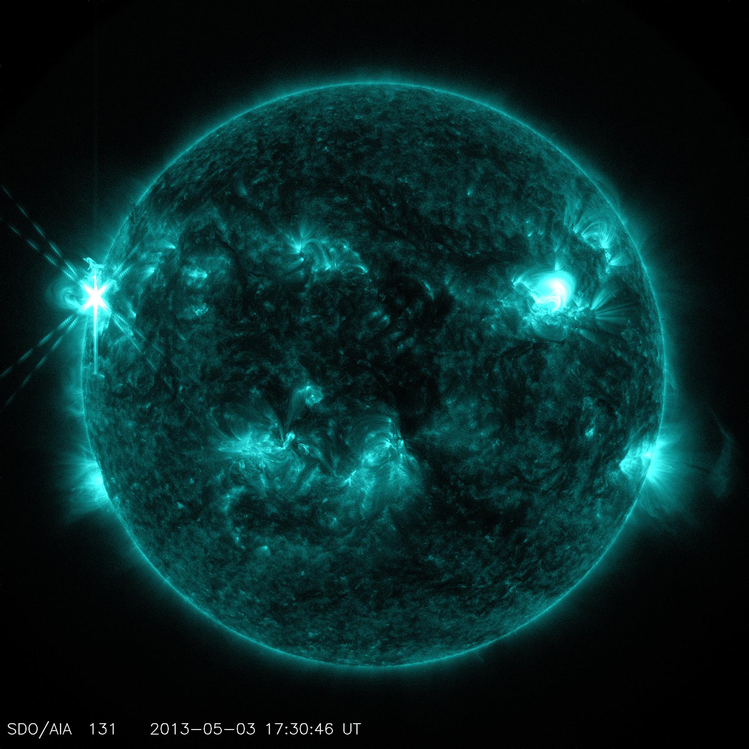 Image of an M5.7 class flare on May 3, 2013.