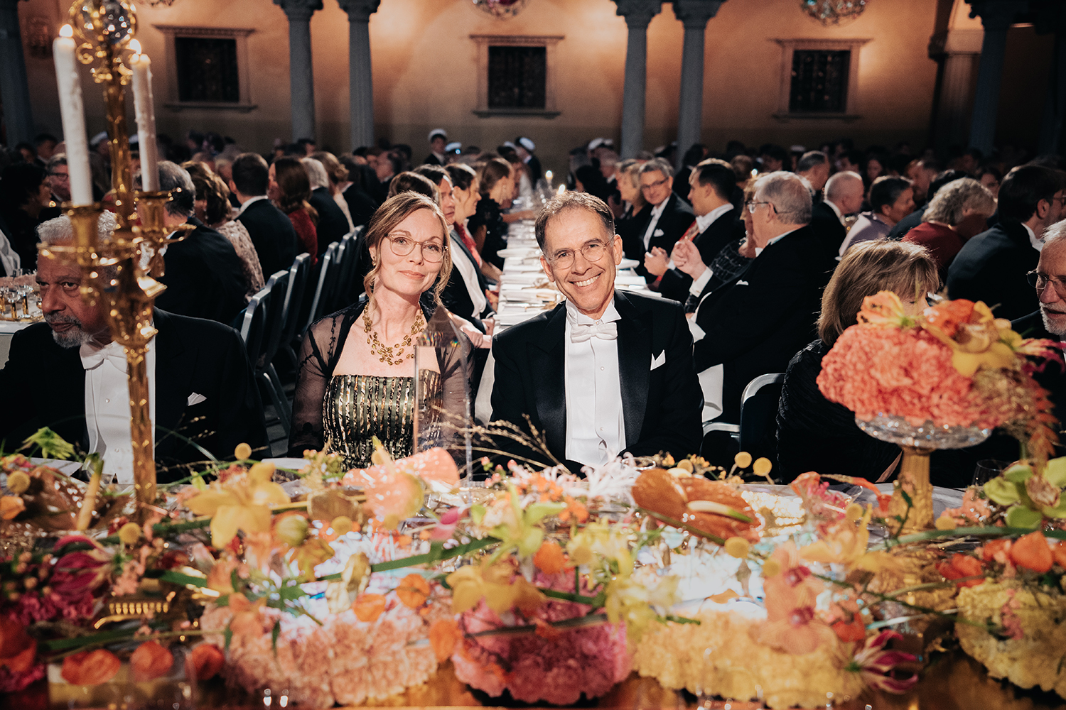 Guido Imbens with Swedish professor Gunilla Hermansson at the Nobel Prize banquet.