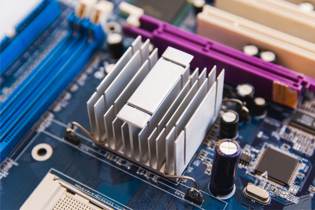 Close-up of chipset heatsink aluminum on motherboard